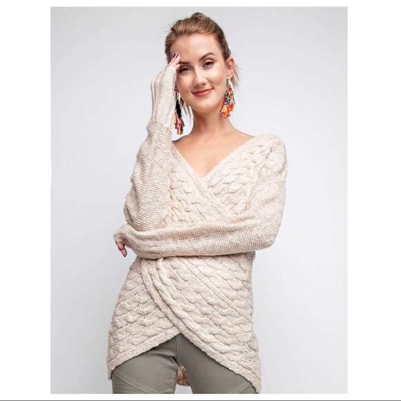 CHAVI-Cross Front Drop Sleeve Sweater - Picture 2 of 5